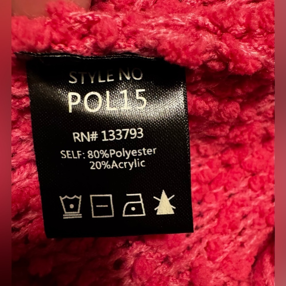 POL Women’s Rose Pink Popcorn Knit Slit Hooded Comfy Oversized Sweater Sz S - Picture 8 of 9